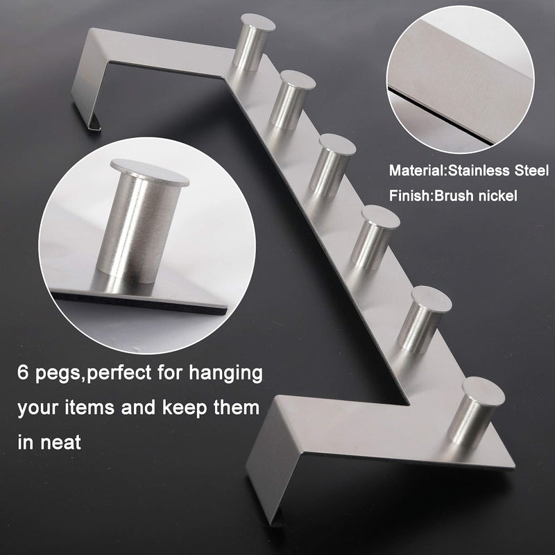 WEBI Over The Door Hook Door Hanger:Over The Door Towel Rack with 6 Peg Hooks for Hanging,Door Coat Hanger Towel Hanger Over Door Coat Rack for Clothes,Back of Bathroom,Silver,2 Packs - Image 5